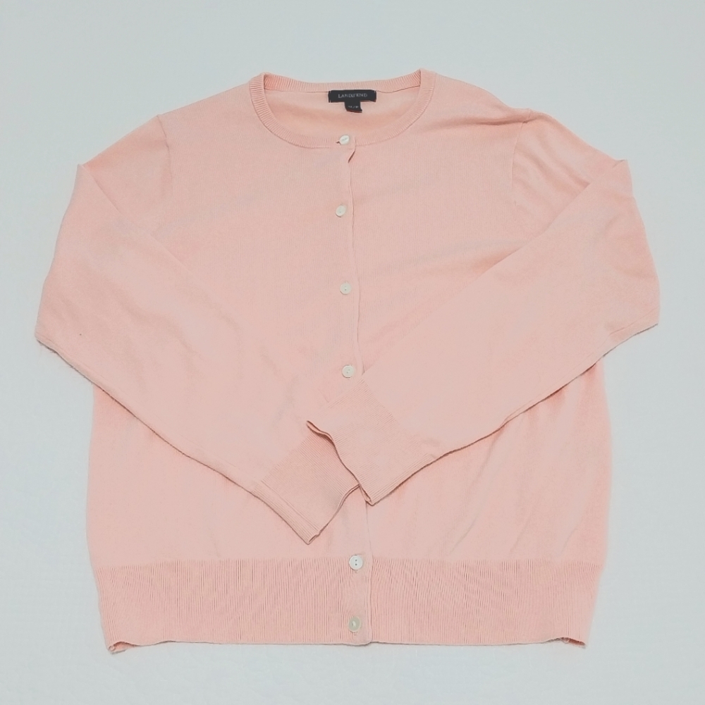 Lands End; M/P, Light Pink, Button Up Crew Cardigan